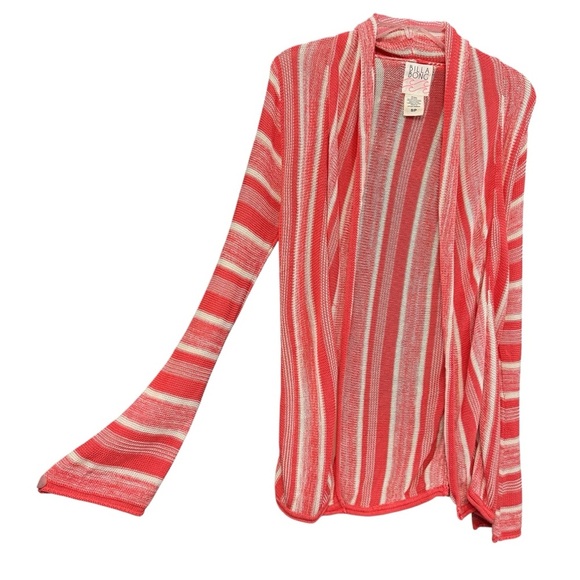 Billabong Small Striped Knit Cardigan Coral Red Lightweight Open Front - Picture 3 of 5